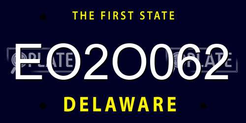 EO2O062 Delaware License Plate