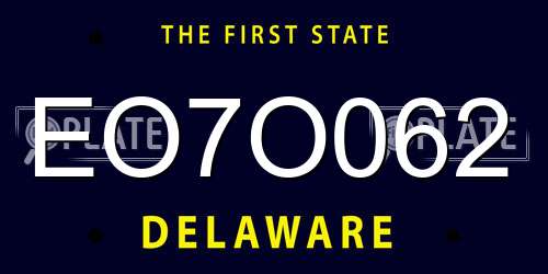 EO7O062 Delaware License Plate