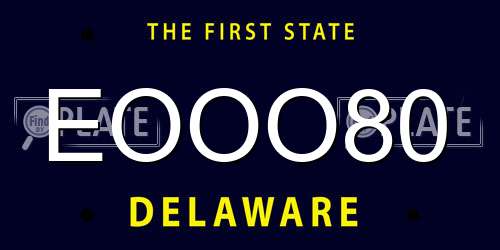 EOOO80 Delaware License Plate