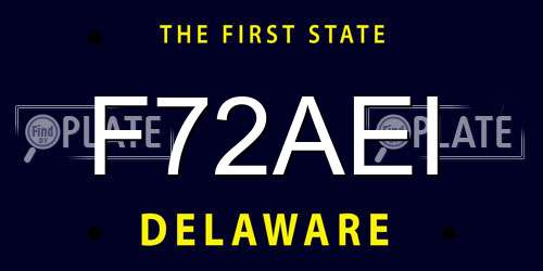 F72AEI Delaware License Plate