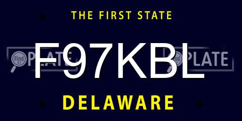 F97KBL Delaware License Plate