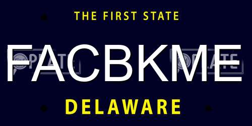 FACBKME Delaware License Plate