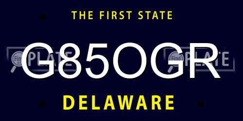 G85OGR Delaware License Plate