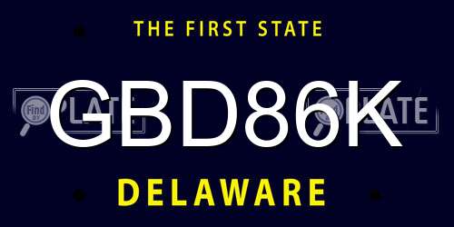 GBD86K Delaware License Plate