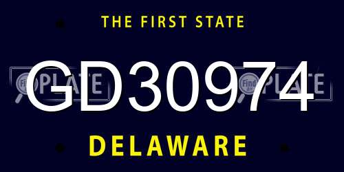 GD30974 Delaware License Plate