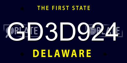 GD3D924 Delaware License Plate