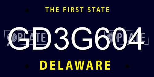 GD3G604 Delaware License Plate