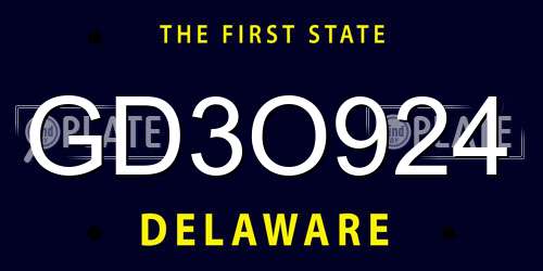 GD3O924 Delaware License Plate