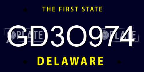 GD3O974 Delaware License Plate