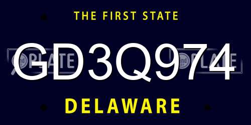GD3Q974 Delaware License Plate