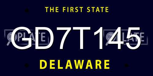 GD7T145 Delaware License Plate