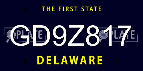 GD9Z817 Delaware License Plate