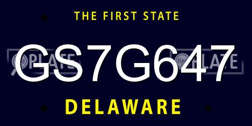 GS7G647 Delaware License Plate