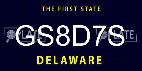 GS8D7S Delaware License Plate