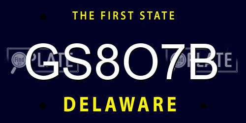 GS8O7B Delaware License Plate