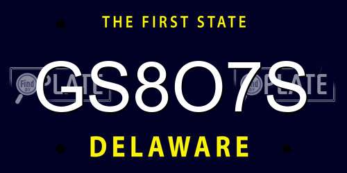 GS8O7S Delaware License Plate
