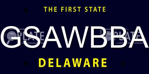 GSAWBBA Delaware License Plate