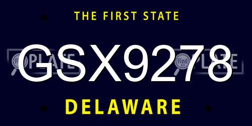 GSX9278 Delaware License Plate