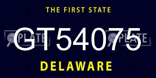 GT54075 Delaware License Plate