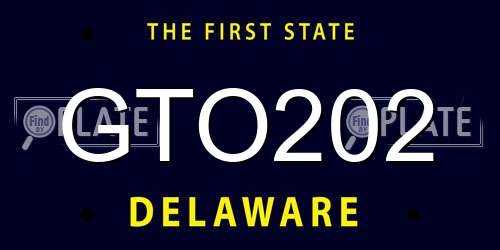 GTO202 Delaware License Plate