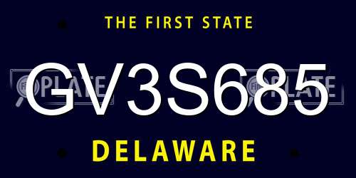 GV3S685 Delaware License Plate