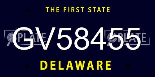 GV58455 Delaware License Plate
