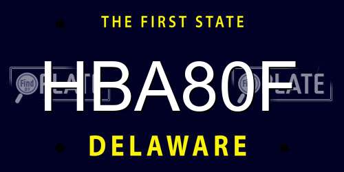 HBA80F Delaware License Plate