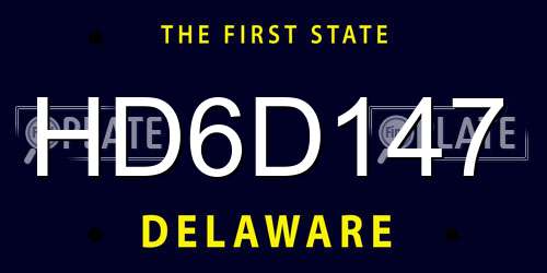 HD6D147 Delaware License Plate