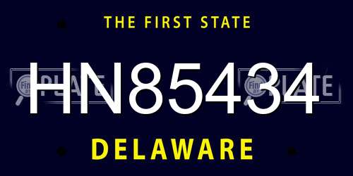 HN85434 Delaware License Plate