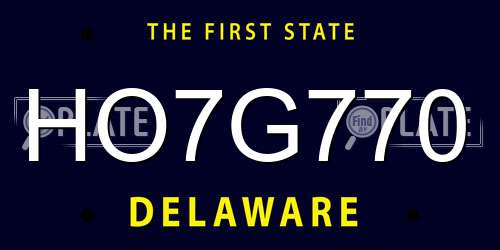 HO7G770 Delaware License Plate