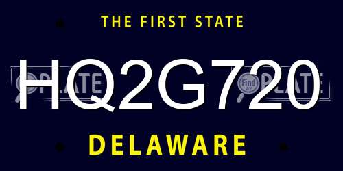 HQ2G720 Delaware License Plate