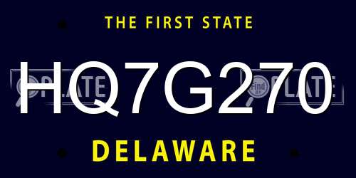 HQ7G270 Delaware License Plate