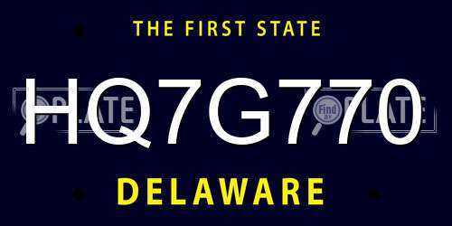 HQ7G770 Delaware License Plate
