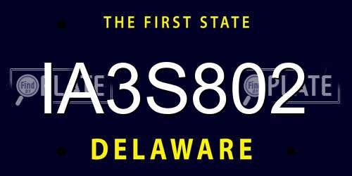 IA3S802 Delaware License Plate