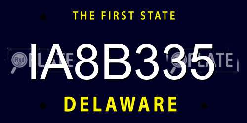 IA8B335 Delaware License Plate