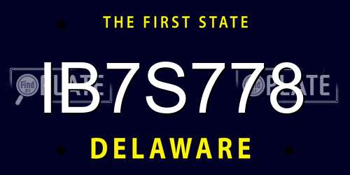 IB7S778 Delaware License Plate