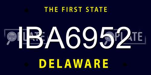IBA6952 Delaware License Plate