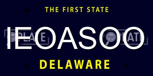 IEOASOO Delaware License Plate