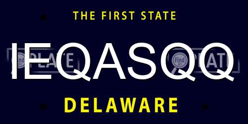 IEQASQQ Delaware License Plate