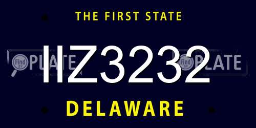 IIZ3232 Delaware License Plate