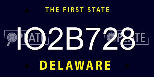IO2B728 Delaware License Plate