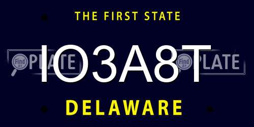 IO3A8T Delaware License Plate