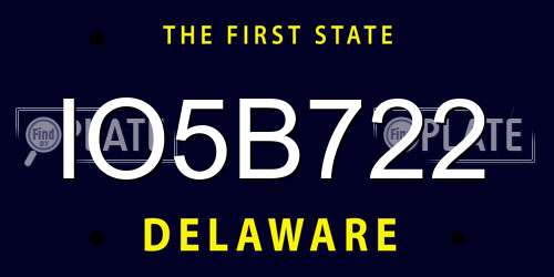 IO5B722 Delaware License Plate