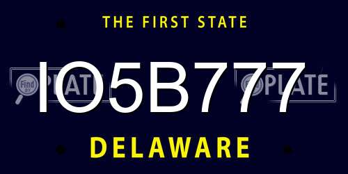 IO5B777 Delaware License Plate