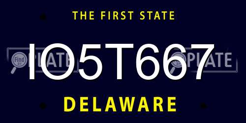 IO5T667 Delaware License Plate