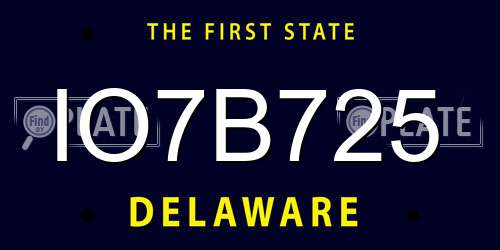 IO7B725 Delaware License Plate