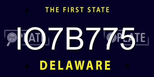 IO7B775 Delaware License Plate