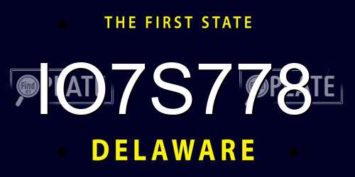 IO7S778 Delaware License Plate