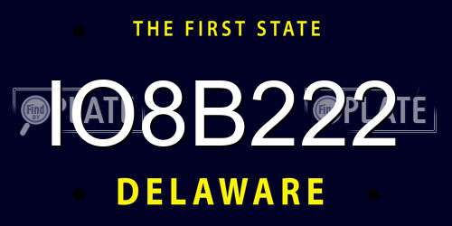 IO8B222 Delaware License Plate