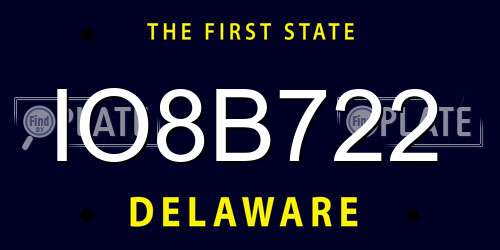 IO8B722 Delaware License Plate